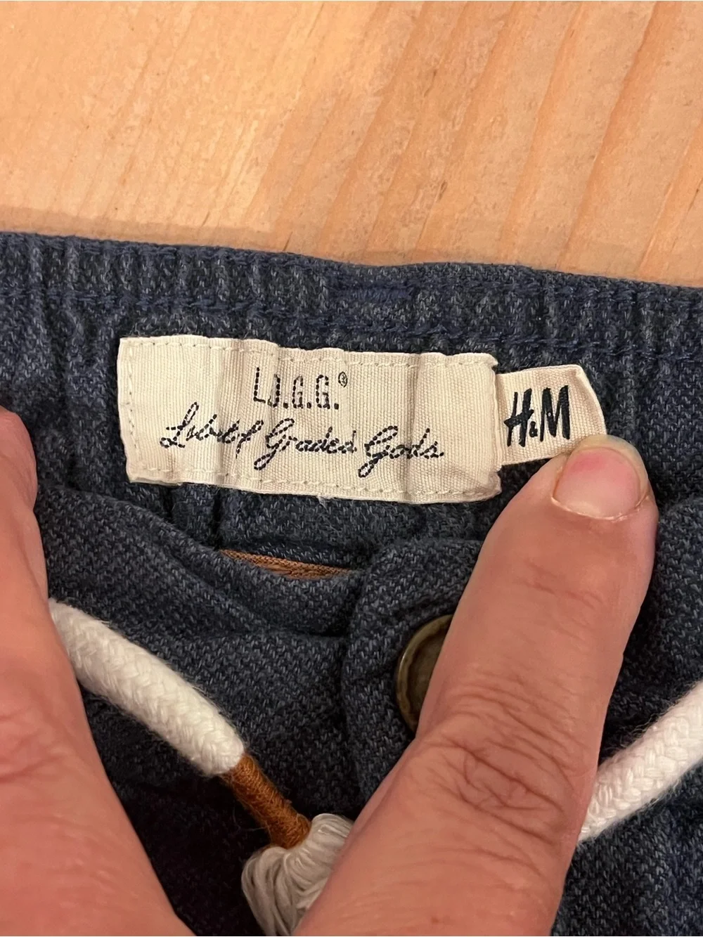 H&M Navy Pull-On Chino Pants with Drawstring Linen Style